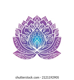 Ornamental  lotus flower pattern. Decoration in oriental, Indian style. Doodle ornament. Neon silhouette hand drawn vector illustration.