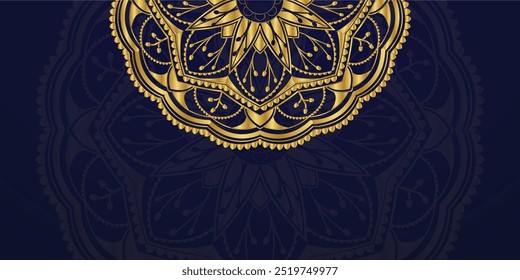 Ornamental Luxury Blue Mandala Design background with Gold Color, Gold Ornamental, Holiday, Ramadan, New Year Arabesque Pattern Template, Template for wedding invitation, card, cover