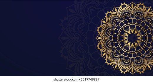 Ornamental Luxury Blue Mandala Design background with Gold Color, Gold Ornamental, Holiday, Ramadan, New Year Arabesque Pattern Template, Template for wedding invitation, card, cover