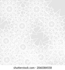 Ornamental Luxury Complicated Folk Monochrome Lace Silver Calm Pattern. Grey Satanic Print Sharp Ice Light Winter Stars Illustration. Frost Mandala White Chaotic Cold Mystery Pastel Soft Wallpaper.