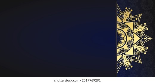 Ornamental Luxury Mandala Design Blue background with Gold Colour, Gold Ornamental, Holiday, Ramadan, New Year Arabesque Pattern Template, Mandala for print, poster, cover, brochure, flyer, banner