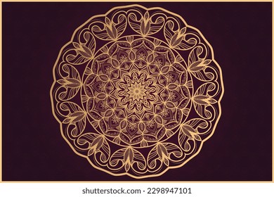 Ornamental luxury  mandala pattern design with gold and red color background template