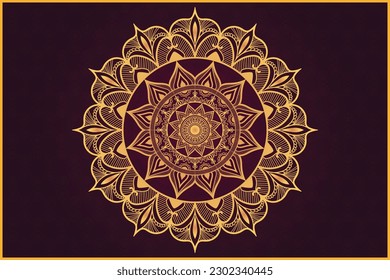 Ornamental luxury round vector beauty wallpaper background mandala design . Ethnic royal gold and dark red color pattern  template