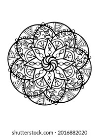 Ornamental mandala adult coloring book page, mandala tattoo