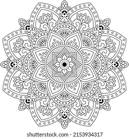 Ornamental Mandala Background Design, tattoo, Islam, Arabic, Indian. Minimal floral pattern.Coloring book page.