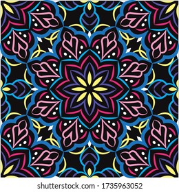 Ziermandala Design abstrakte Hintergrund. Nahtloses Muster mit Blumen