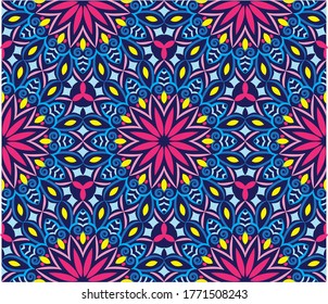 Ornamental mandala design abstract background. Seamless pattern with flowers