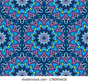 Ornamental mandala design abstract background. Seamless pattern with flowers