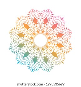 Ornamental mandala design element. Vector frame mandala in vibrant green, pink and orange colors . Mandala with floral patterns. 