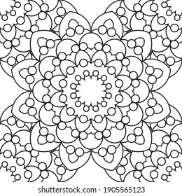 Diseño de mandala ornamental. patrón transparente en estilo doodle, página de color sobre fondo blanco.