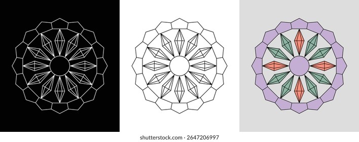 Ornamental mandala with diamond shapes and floral geometric patterns for elegant decor.