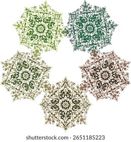 Ornamental Mandala Floral Arrangement in Five Colors