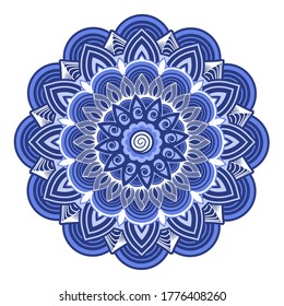 Ornamental mandala, floral oriental design. Blue colorful decorative mandala, isolated on white background. Traditional style, vector illustration