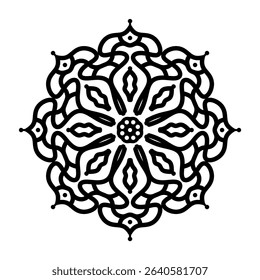Ornamental Mandala Flower Design with Bold Black Lines and Symmetrical Petal Pattern