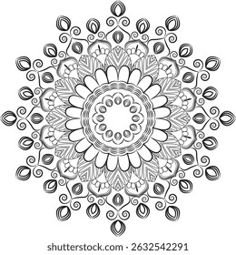 Ornamental Mandala Line Art on White Background