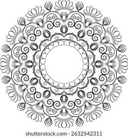 Ornamental Mandala Line Art on White Background