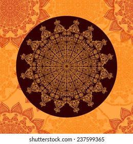 Ornamental mandala on seamless pattern, vector illustration.