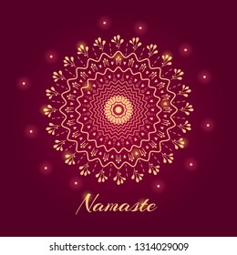 Ornamental mandala vector illustration. Indian festive celebration template. Floral radial symbol on red background