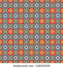 Ornamental mandalas illustration in orange, gray and blue colors. Elegant abstract decoration, seamless pattern for design template vector eastern style pattern.