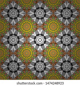 Ornamental mandalas illustration in yellow, gray and blue colors. Elegant abstract decoration, seamless pattern for design template vector eastern style pattern.