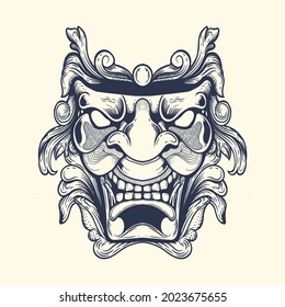 Ornamental mask face inking artwork illustration Premium Vector
