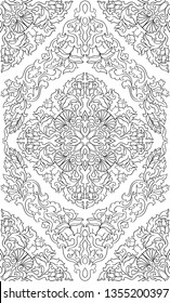 Ornamental medieval pattern. Vector black and white background. Floral template for textile, carpet, shawl.