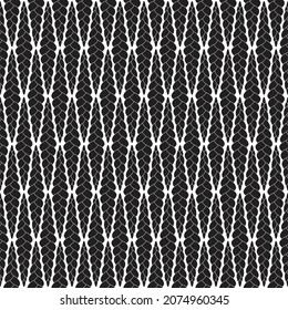 Malla ornamental con elementos geométricos entrelazados y rhombus. Hermosa tela estilizada. Textura monocroma. Patrón vectorial de repetición sin inconvenientes. 