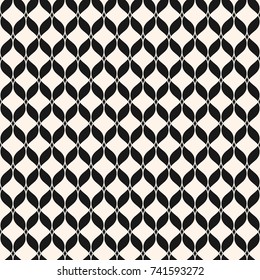 Ornamental mesh seamless pattern. Abstract graphic monochrome background with wavy lines, delicate lattice, curved shapes, weave. Black and white repeat geometric texture. Luxury design. Stock vector