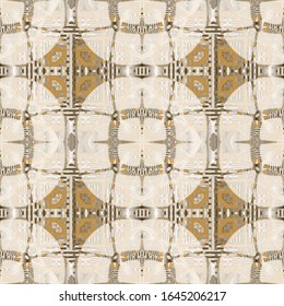 Ornamental modern grunge 3d vector seamless pattern. Textured light grungy background. Geometric repeat abstract backdrop. Tribal ethnic style patterned design. Elegant trendy beautiful ornaments.