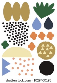 Ornamental modern vector with abstract form, geometry shapes, dot, flowers. Cute print in scandinavian style.The image is made in the style of hand-made. It is good minimal pattern for textile style.