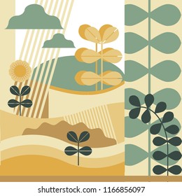 Ornamental modern vector with abstract form, geometry shapes, dot, flowers. Cute print in scandinavian style.The image is made in the style of flat. It is good minimal pattern for textile style.