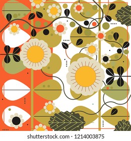 Ornamental modern vector with abstract form, geometry shapes, dot, flowers. Cute print in scandinavian style.The image made in the style of flat. It is good minimal pattern for textile style. Vector