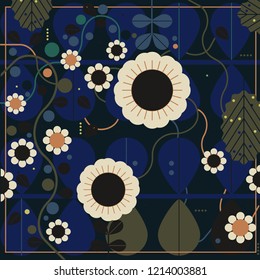 Ornamental modern vector with abstract form, geometry shapes, dot, flowers. Cute print in scandinavian style.The image made in the style of flat. It is good minimal pattern for textile style. Vector
