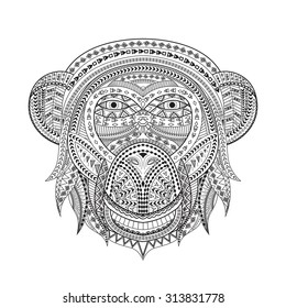 Ornamental monkey, a symbol of New Year 2016, ethnic style, for tattoo, print on a T-shirt, greeting card.