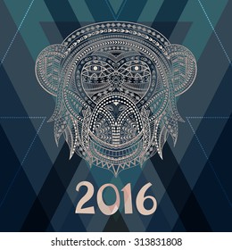Ornamental monkey, a symbol of New Year 2016, ethnic style, for tattoo, print on a T-shirt, greeting card.