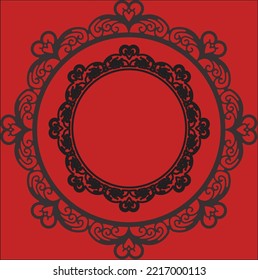 Zierendes Monogramm-Design mit zwei schwarzen Formen auf rotem Hintergrund