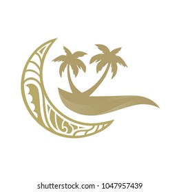 ornamental moon with dune and palms. Ramadan. logo element