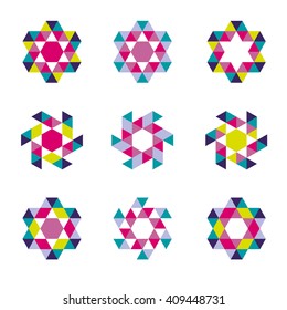 Ornamental mosaic logo template set symbols icons

