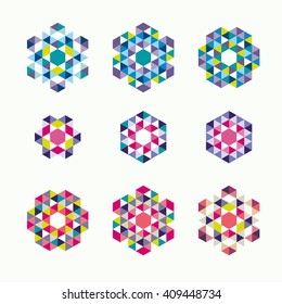Ornamental mosaic logo template set symbols icons
