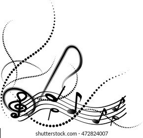 Ornamental music notes with swirls on white background