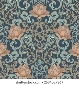 Ornamental muted color pattern. Seamless floral background. 