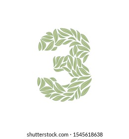 Ornamental number 3 isolated on white background on white. Vector illustration