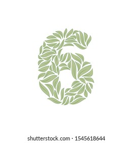 Ornamental number 6 isolated on white background on white. Vector illustration