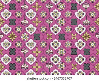 ORNAMENTAL OGEE DIGITAL MOTIF TEXTILE PRINT DAMASK OGEE CLOVER SEAMLESS PATTERN ALL OVER PRINT VECTOR ILLUSTRATION