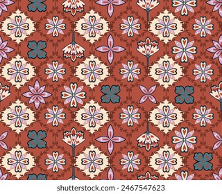 ORNAMENTAL OGEE MOTIVO DIGITAL IMPRESIÓN TEXTIL DAMASK OGEE TRÉBOL PATRÓN SIN COSTURAS EN TODA LA ILUSTRACIÓN VECTORIAL DE IMPRESIÓN