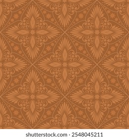 Ornamental Orange Geometric Floral  Seamless  Pattern with Symmetrical Design for Artistic Applications