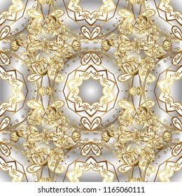 Ornamental oriental classic golden pattern. Vector abstract background with golden repeating elements on a gray, white and neutral colors.