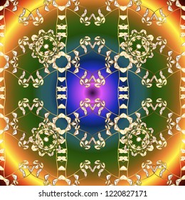 Ornamental oriental classic golden pattern. Vector abstract background with golden repeating elements on a green, brown and blue colors.