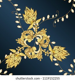 Ornamental oriental ornament in the style of baroque. Traditional classic golden pattern. Vector oriental ornament. Golden pattern on blue, yellow and green colors with golden elements.