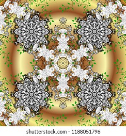 Ornamental oriental ornament in the style of baroque. Traditional classic vector golden ornamental pattern. White, beige and black colors with golden elements.